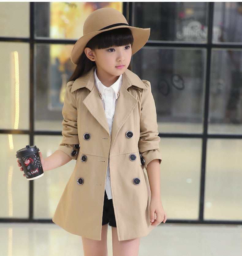 girls jacket children's clothing big kids spring & autumn child medium-long double breasted baby outerwear girl trench coat - CelebritystyleFashion.com.au online clothing shop australia