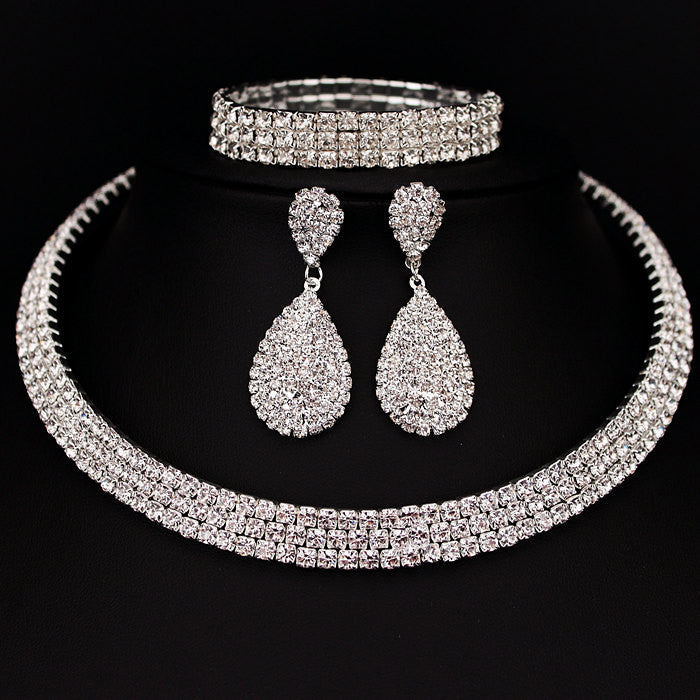Selling Bride Classic Rhinestone Crystal Choker Necklace Earrings and Bracelet Wedding Jewelry Sets Wedding Accessories X164 - CelebritystyleFashion.com.au online clothing shop australia