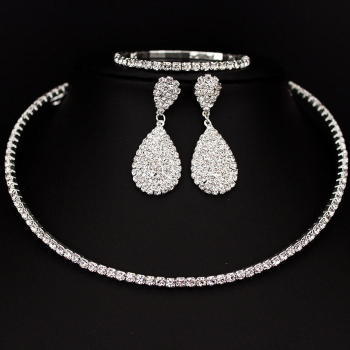 Selling Bride Classic Rhinestone Crystal Choker Necklace Earrings and Bracelet Wedding Jewelry Sets Wedding Accessories X164 - CelebritystyleFashion.com.au online clothing shop australia