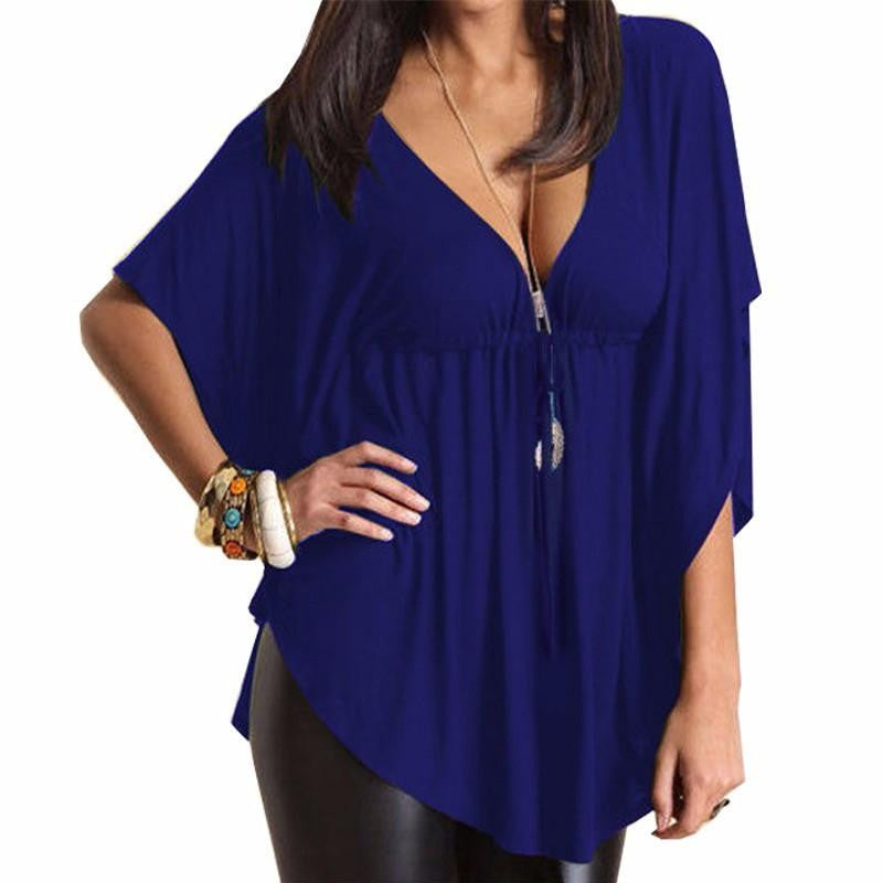 Womens Casual Loose V-neck Batwing Sleeve Tops Tee Ladies Solid Blouses Shirts Plus Size