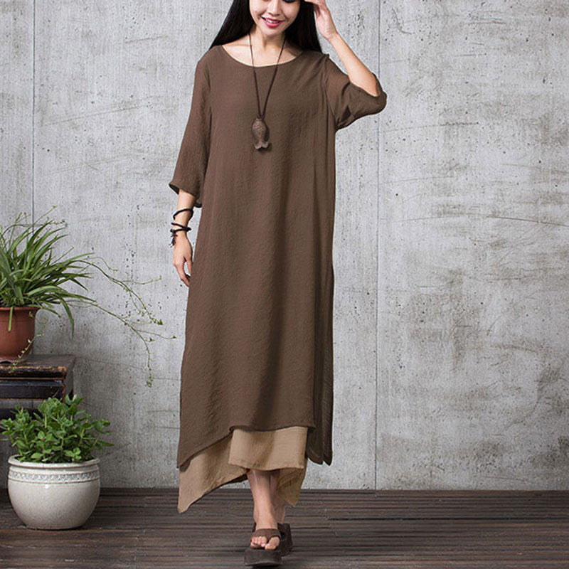 Online discount shop Australia - Cotton Linen Vintage Dress Summer Autumn Women Casual Loose Boho Long Maxi Dresses Vestidos Plus Size