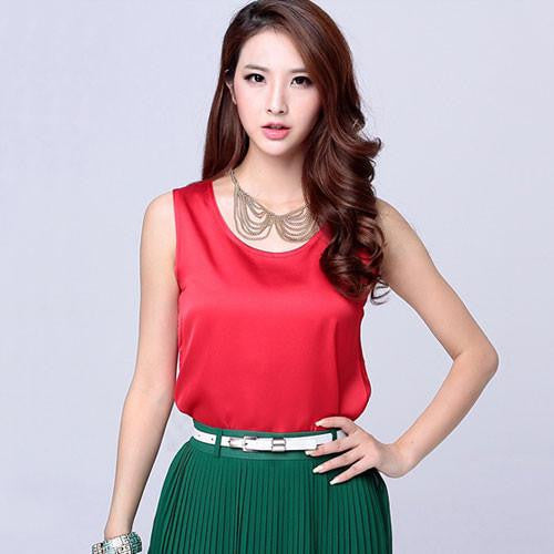 Silk Tops Bottoming Shirt Vest For Women Wide Straps Loose Emulation Silk Big Yard Cropped Shirt Vest Tops