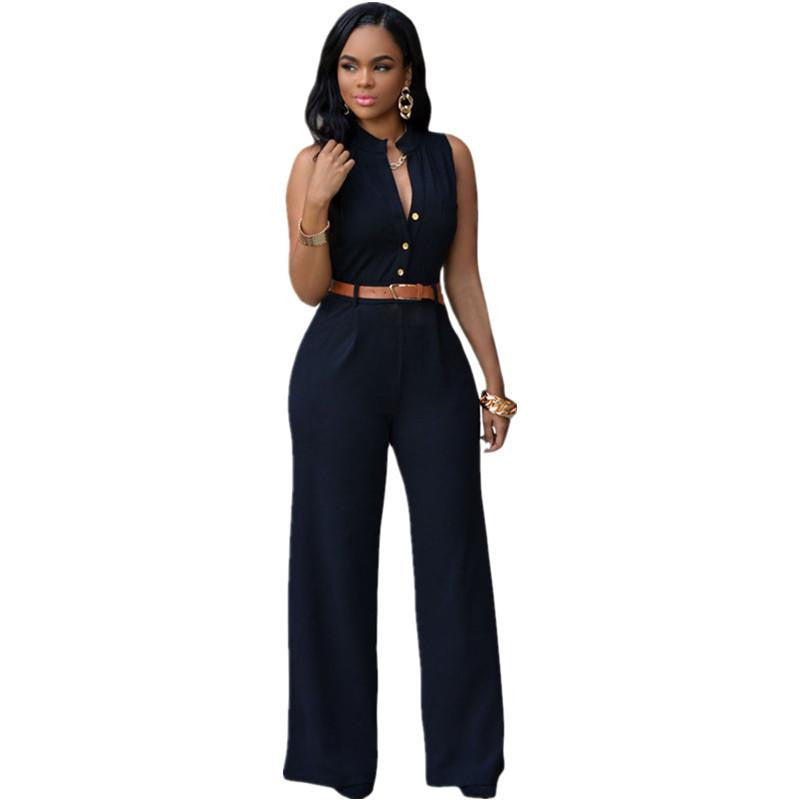 Wide Leg Jumpsuit Long Plus Size Romper Monos Largos De Mujer Belted White Jumpsuit For Women 60932