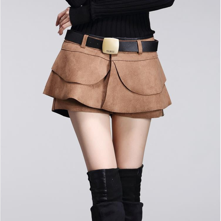 Online discount shop Australia - crochet shorts skirts high waist Pleated Solid Shorts Skirts Boots Shorts Suede