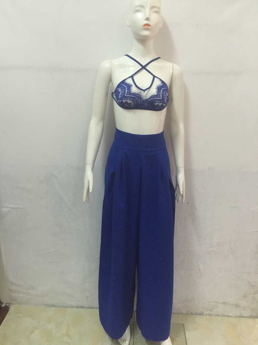 Online discount shop Australia - Fashion lace top 2 Pieces Jumpsuit Sexy Long pants Strapless Crop Tops High Waist Wide Leg Pants Rompers Red/blue