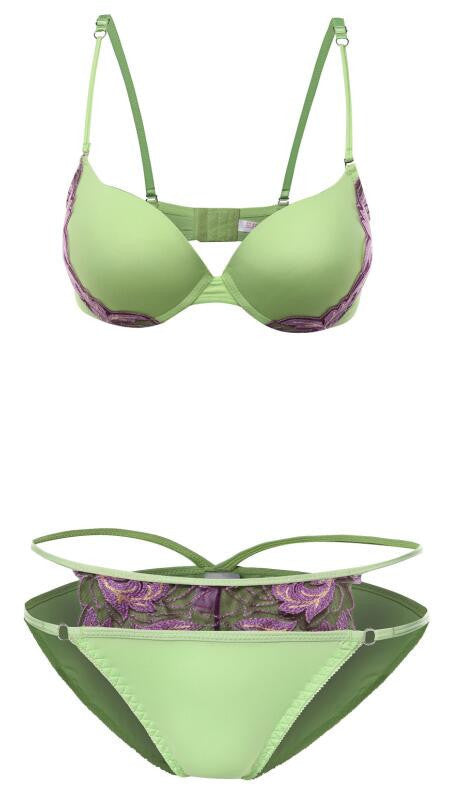 women Intimates sexy Y-line straps bra set front closure bra + hollow out Panties Lace bra set