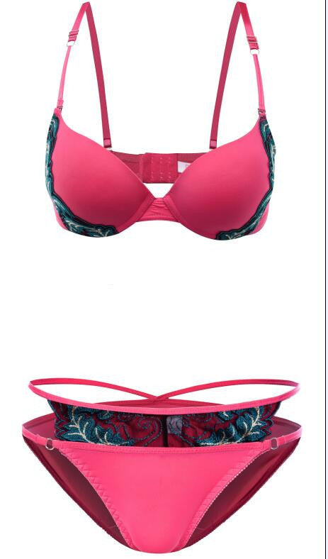 women Intimates sexy Y-line straps bra set front closure bra + hollow out Panties Lace bra set