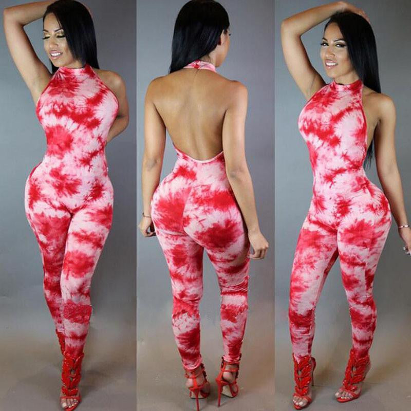 Women Playsuit Long Pants Overalls Club Print Sleeveless Backless Plus Size Bodycon Jumpsuits And Rompers