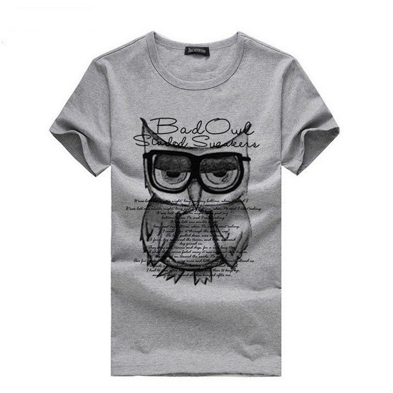 Fashion Men T Shirt Boy Short Sleeve Cotton Owl Printing Tees Shirts Casual T-Shirt Male Tops Shirt Clothes