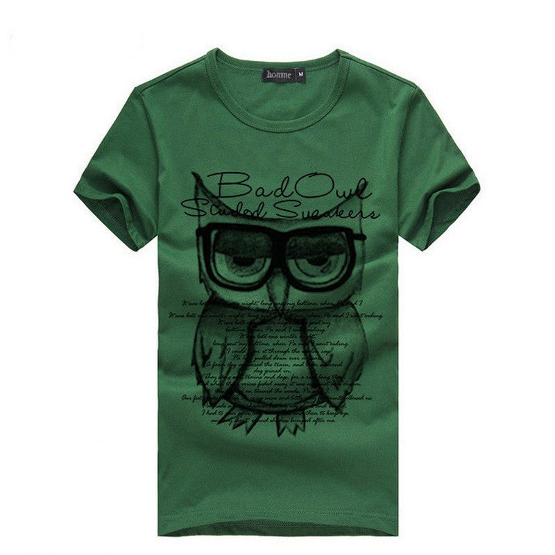 Fashion Men T Shirt Boy Short Sleeve Cotton Owl Printing Tees Shirts Casual T-Shirt Male Tops Shirt Clothes