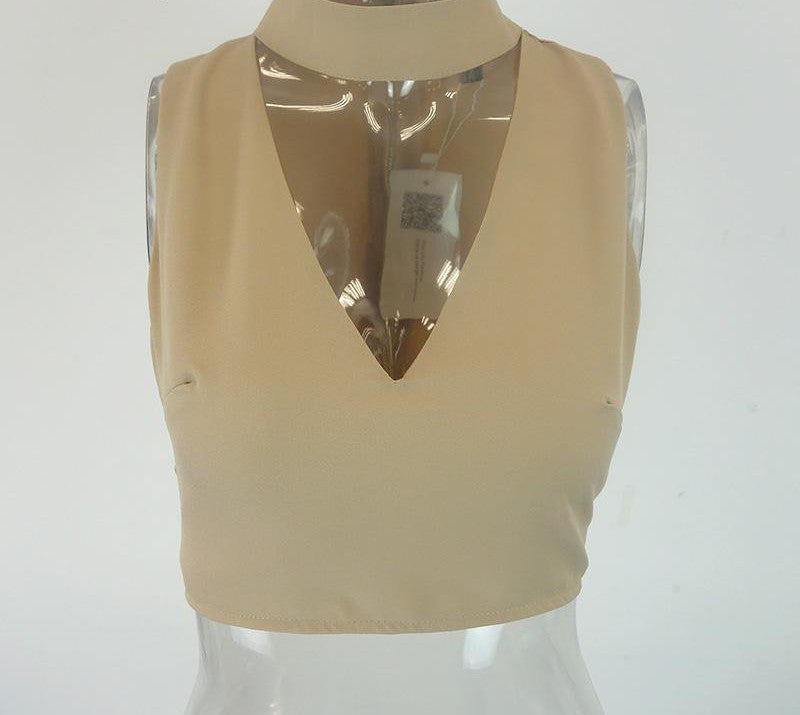 high neck white halter girls 90's cropped tank top Summer sexy v neck sleeveless women short crop tops - CelebritystyleFashion.com.au online clothing shop australia