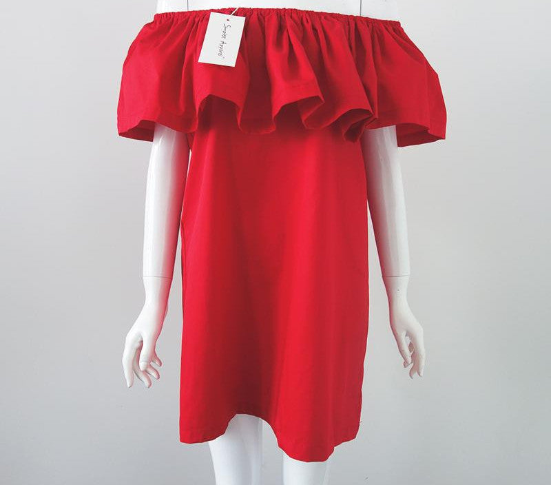 Online discount shop Australia - Elegant summer dress Sexy off shoulder casual dresses Ruffles slash neck cotton women dress Girls short party vestidos