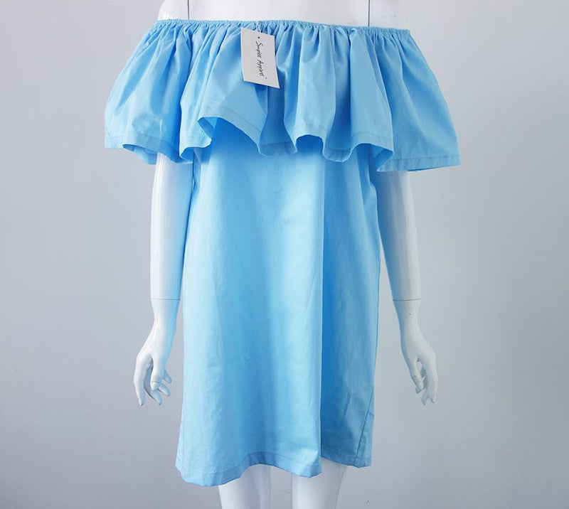 Online discount shop Australia - Elegant summer dress Sexy off shoulder casual dresses Ruffles slash neck cotton women dress Girls short party vestidos