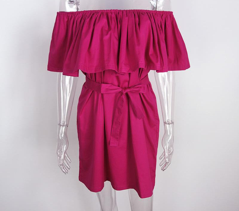 Online discount shop Australia - Elegant summer dress Sexy off shoulder casual dresses Ruffles slash neck cotton women dress Girls short party vestidos