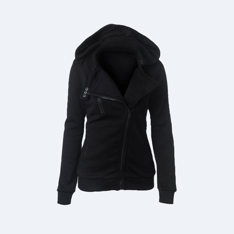 Online discount shop Australia - Flocking Bomber Jacket Women Solid Basic Hooded Cotton Coats Asymmetric Zippers Black Jacket Coats Z28