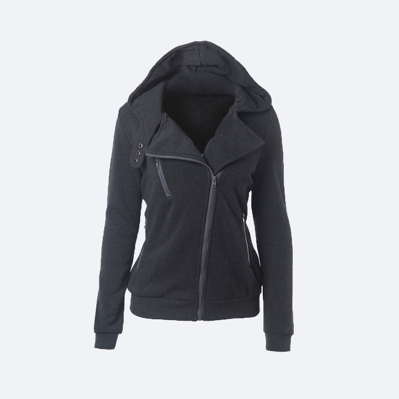 Online discount shop Australia - Flocking Bomber Jacket Women Solid Basic Hooded Cotton Coats Asymmetric Zippers Black Jacket Coats Z28