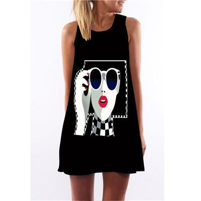 Summer Cartoon Print Dress Hippie Women Beach Dress Fashion Female Plus Size Women Clothing Mini Dress