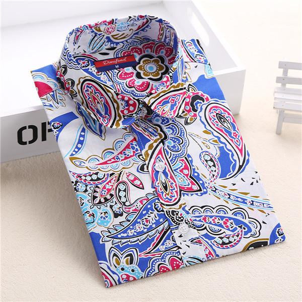Women Blouses Fruit Print Shirts Long Sleeve Women Shirt Turn Down Collar Bohemia Casual Blouse