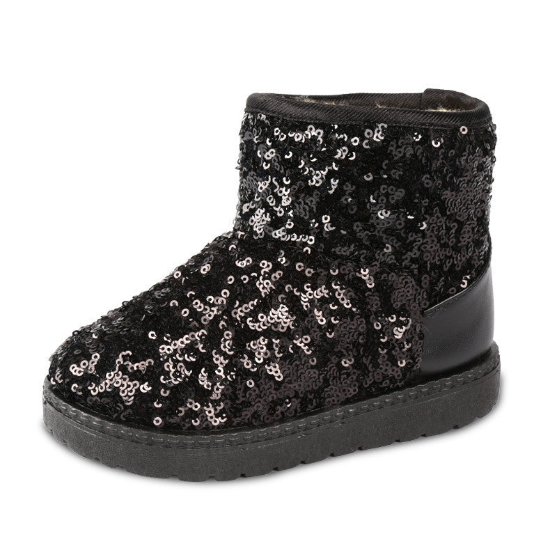 Online discount shop Australia - Kids Boots Snow Boots Girls Children's Models Warm Shoes Fashion Sequins Medium-sized Child Boot Cotton Boys