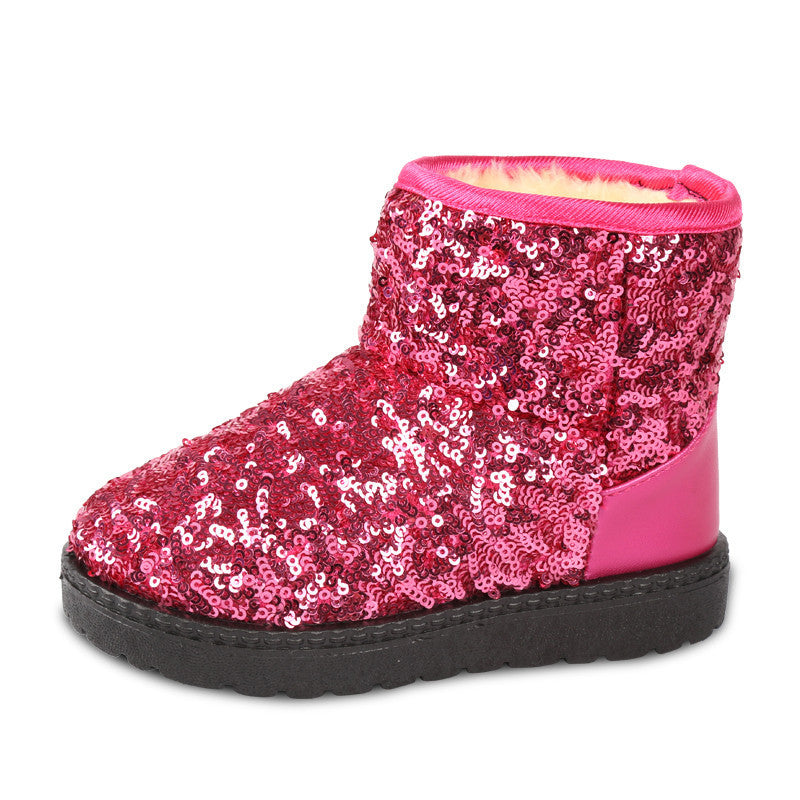 Online discount shop Australia - Kids Boots Snow Boots Girls Children's Models Warm Shoes Fashion Sequins Medium-sized Child Boot Cotton Boys
