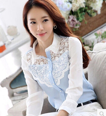 Fashion Ladies OL Chiffon Lace Shirts Long Sleeve Beading Blouses Tops Women's Plus Size Clothing