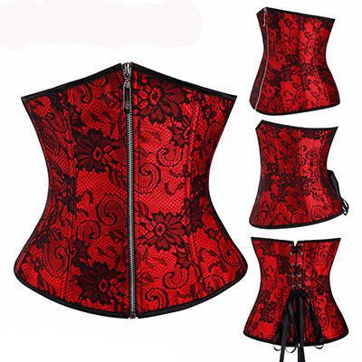 Underbust Waist Training Bone Floral Shaper Lace-up Zipper Corset Girdle Trainer