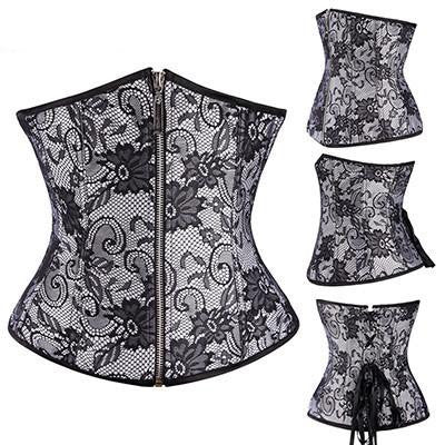 Underbust Waist Training Bone Floral Shaper Lace-up Zipper Corset Girdle Trainer