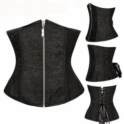 Underbust Waist Training Bone Floral Shaper Lace-up Zipper Corset Girdle Trainer