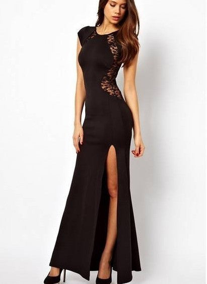 Online discount shop Australia - lace long dress Hip split plus size irregular Short Sleeve back hallow out floor length dresses