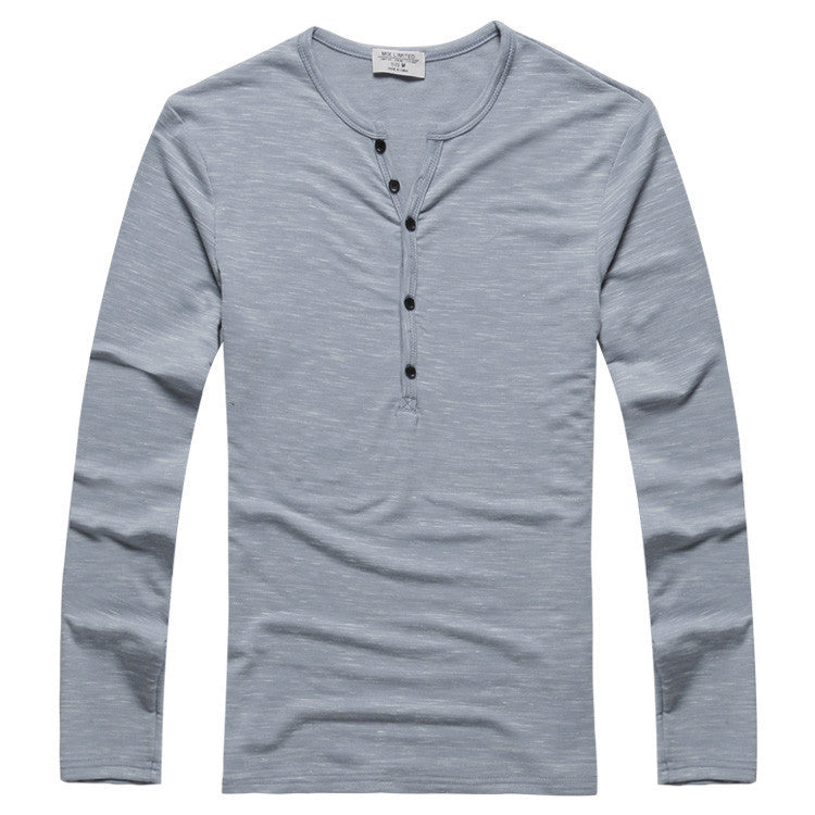 Men Henley Shirt Tee Tops Long Sleeve Stylish Slim Fit T-shirt Button placket Casual men Outwears Popular Design