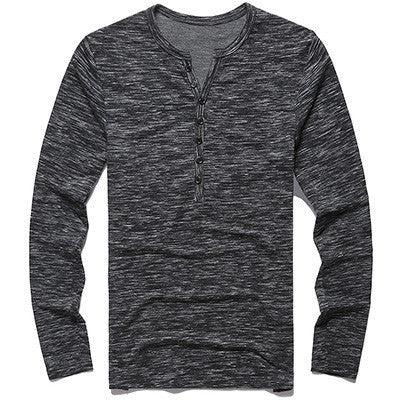 Men Henley Shirt Tee Tops Long Sleeve Stylish Slim Fit T-shirt Button placket Casual men Outwears Popular Design
