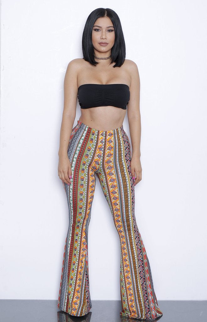 Online discount shop Australia - European and American Style Tie Dye Flared Trousers High Waist Wide Leg Long Pants Trousers with Crop Top 2-piece Set