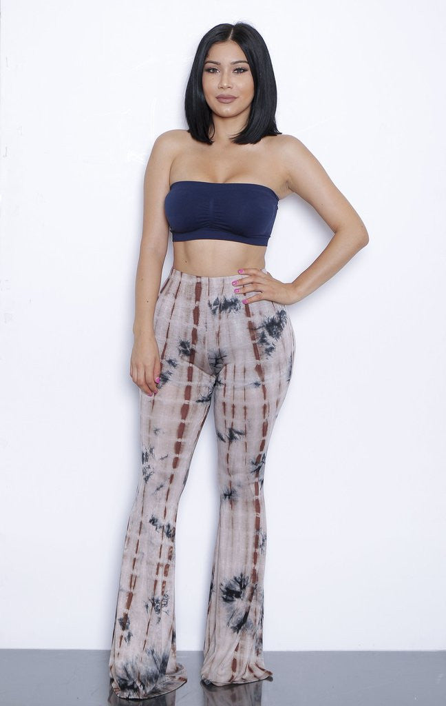 Online discount shop Australia - European and American Style Tie Dye Flared Trousers High Waist Wide Leg Long Pants Trousers with Crop Top 2-piece Set