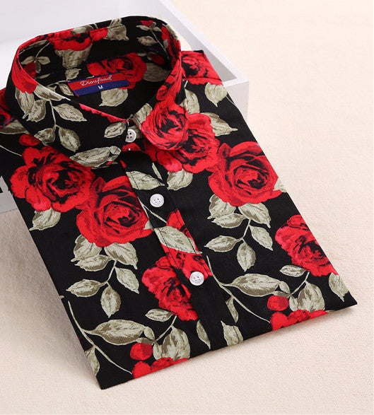 S-5XL Cotton Long Sleeve Shirt Women Turn Down Collar Plus Size Women Blouses with Button Long Sleeve