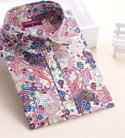 S-5XL Cotton Long Sleeve Shirt Women Turn Down Collar Plus Size Women Blouses with Button Long Sleeve