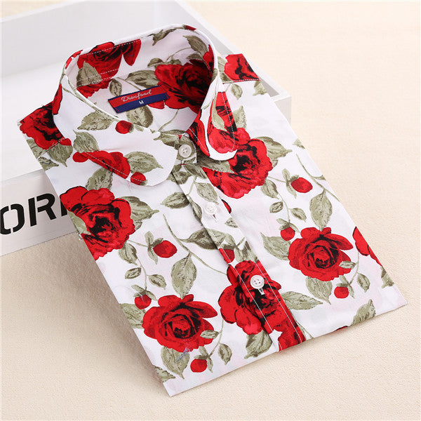 S-5XL Cotton Long Sleeve Shirt Women Turn Down Collar Plus Size Women Blouses with Button Long Sleeve