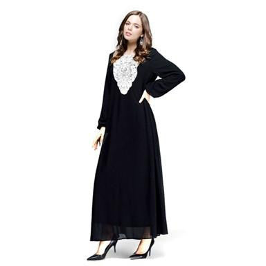 WJ Kaftan Jilbab Islamic Muslim Abaya Women Chiffon Maxi Long Sleeve Dress