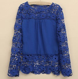 Plus Size 4XL 5XL women long-sleeved chiffon flower Lace Blouse Shirt Crochet Tops