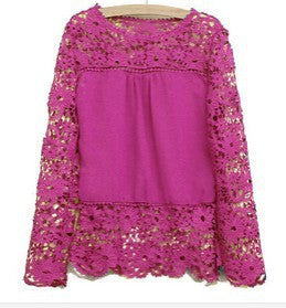 Plus Size 4XL 5XL women long-sleeved chiffon flower Lace Blouse Shirt Crochet Tops