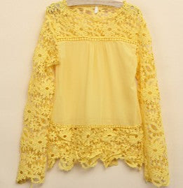 Plus Size 4XL 5XL women long-sleeved chiffon flower Lace Blouse Shirt Crochet Tops