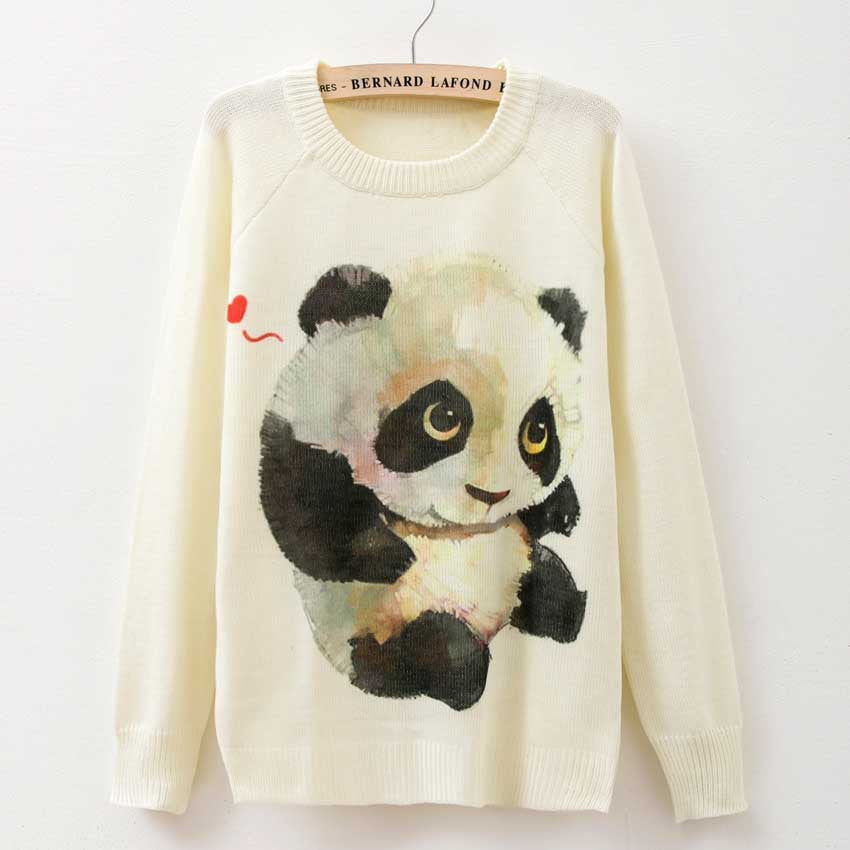 Cat party print Harajuku Wool Blend Brand Knitwear Sweaters Women's Pullover O-neck Long Sleeve fashion Slim Knitted Clothing - CelebritystyleFashion.com.au online clothing shop australia