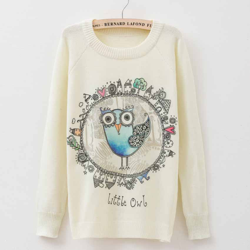Cat party print Harajuku Wool Blend Brand Knitwear Sweaters Women's Pullover O-neck Long Sleeve fashion Slim Knitted Clothing - CelebritystyleFashion.com.au online clothing shop australia