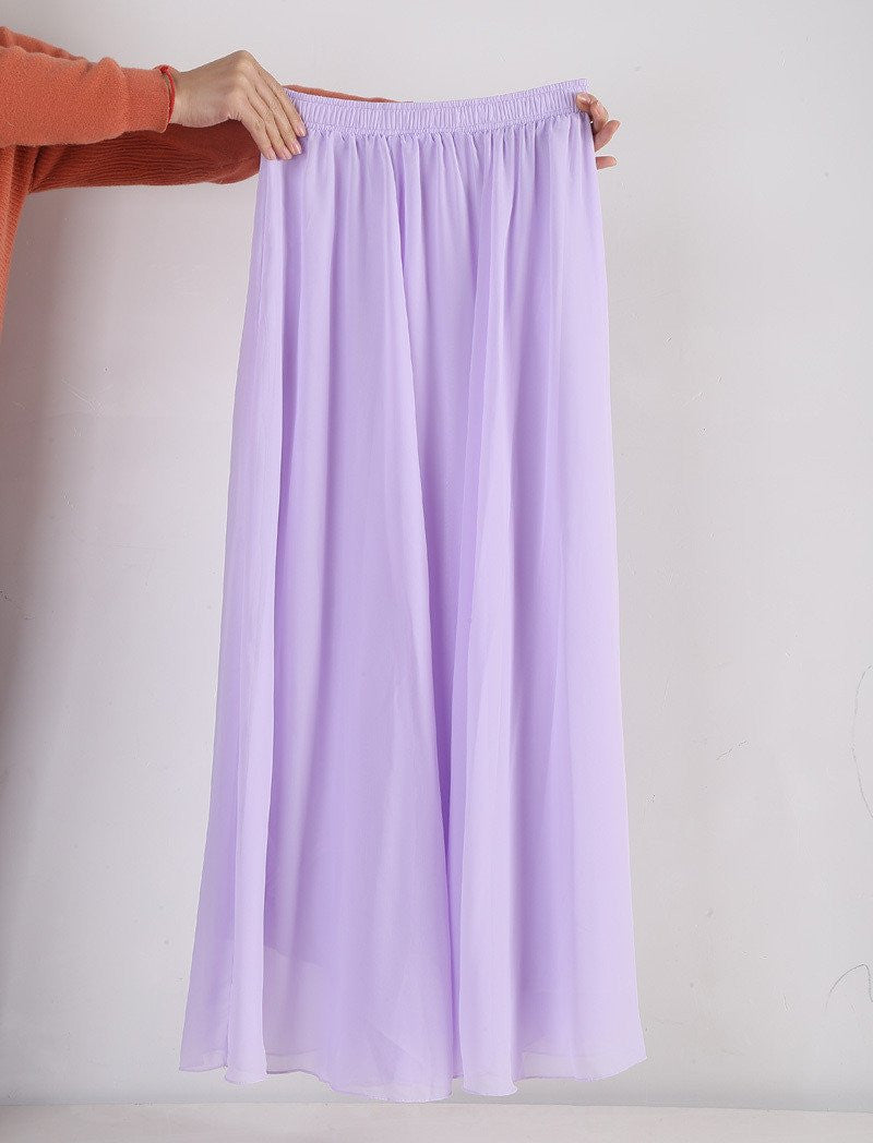 Women Chiffon Long Skirts Candy Color Pleated Maxi Skirts Spring Summer Skirts