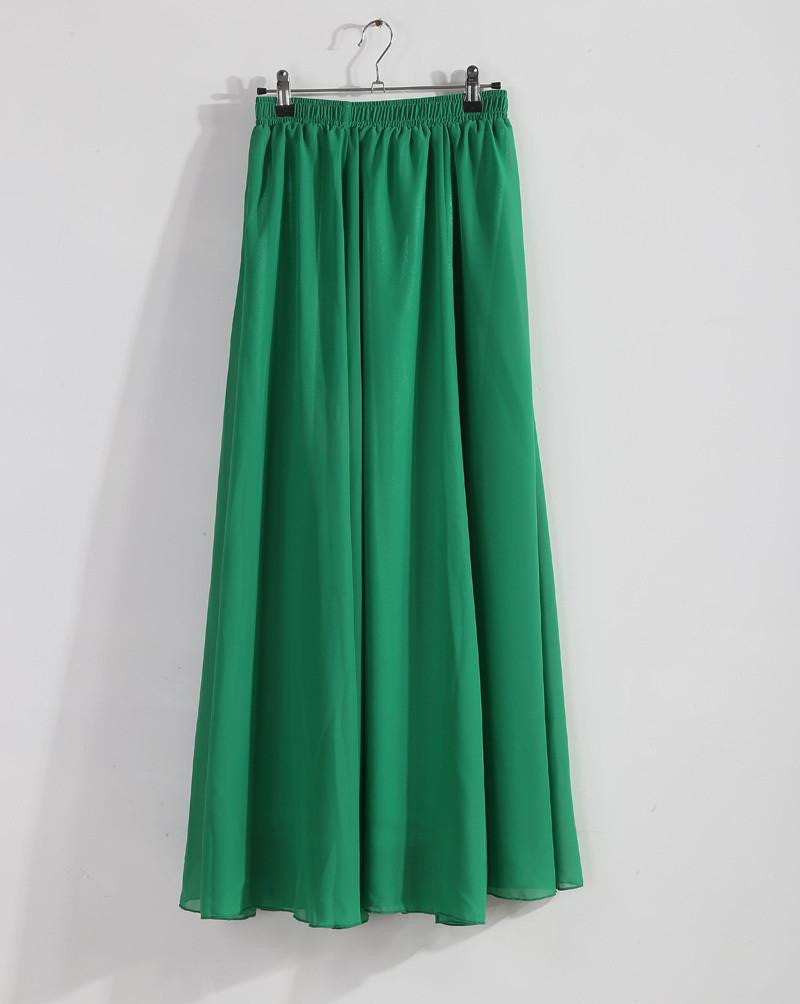 Women Chiffon Long Skirts Candy Color Pleated Maxi Skirts Spring Summer Skirts