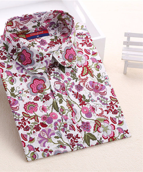 Online discount shop Australia - Floral Women Shirts Long Sleeve Shirt Women Tops Cotton Turn-down Collar Casual Blouse Womens Tops