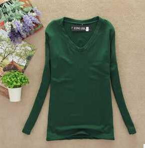 Women T-shirt Slim sexy v-neck long sleeve T-shirt Women Pure color
