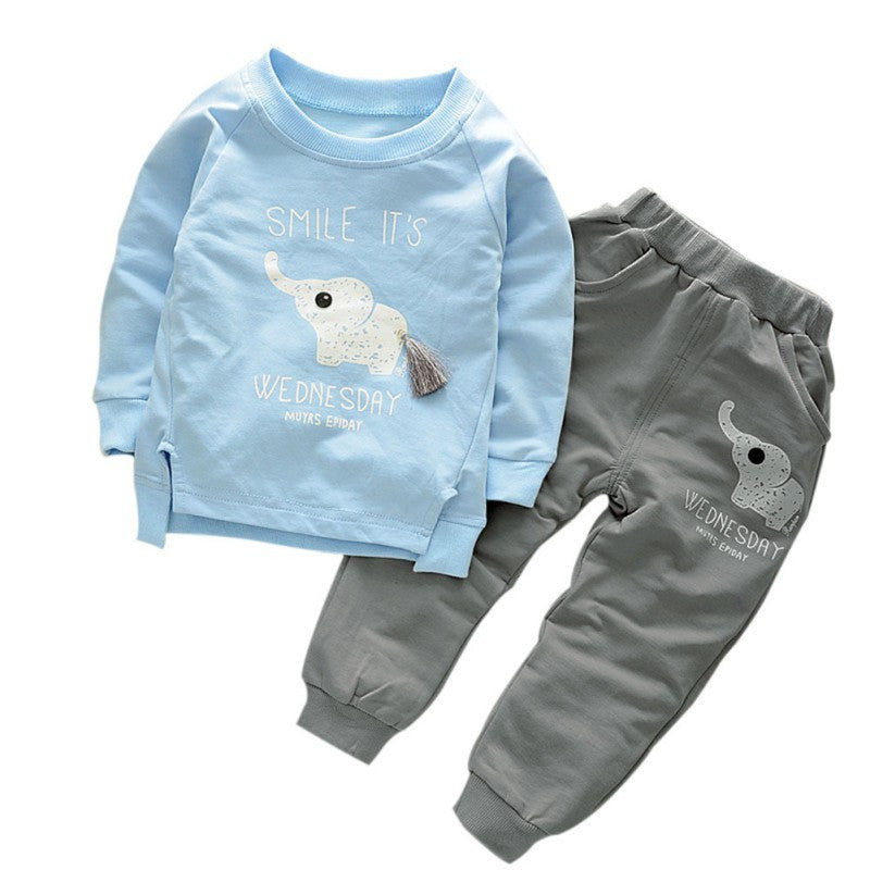 Online discount shop Australia - Kids Clothes Baby Boys Girls Cartoon Elephant Cotton Set Children Clothing Sets Child T-Shirt+Pants Suit V2