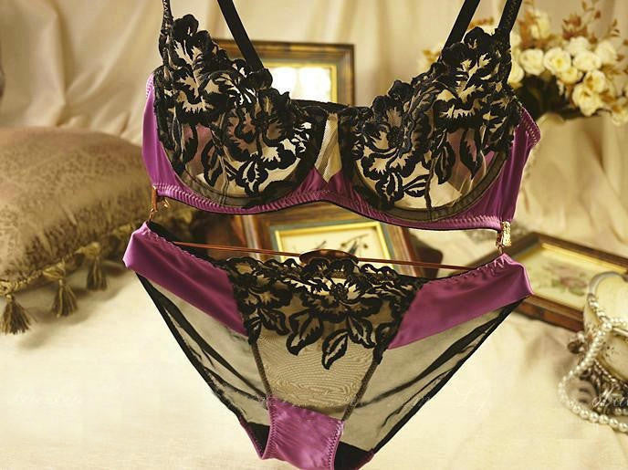 Online discount shop Australia - Bra brief sets sexy bra sets Ultrathin and transparent sexy lace embroidery underwear sets women lace brassiere lingerie set
