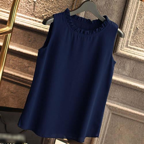 Shirt Women Chiffon Tops White Sleeveless Blouses For Women Clothes Ruffle Elegant Vintage Feminine Shirts T098