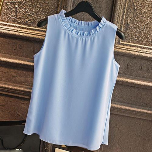 Shirt Women Chiffon Tops White Sleeveless Blouses For Women Clothes Ruffle Elegant Vintage Feminine Shirts T098